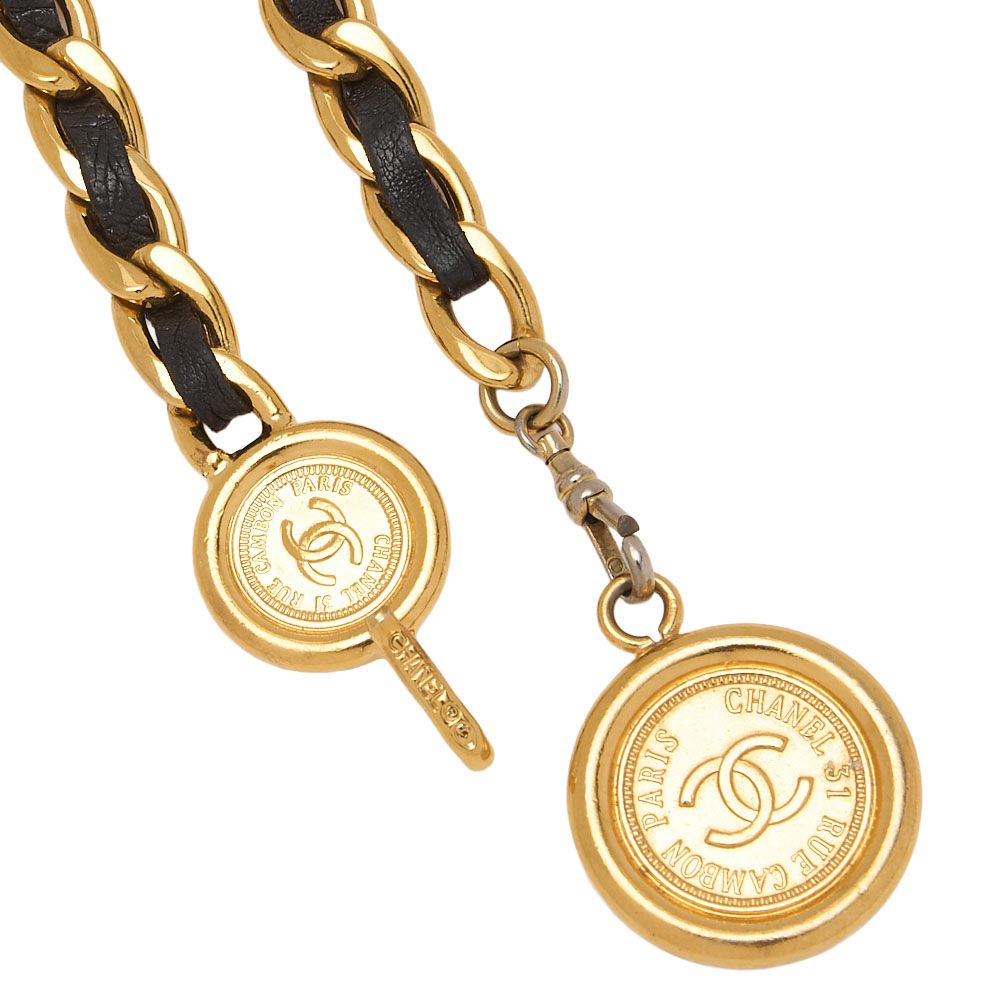 CHANEL シャネル ココマーク チェーンベルト GP×革 黒×ゴールド