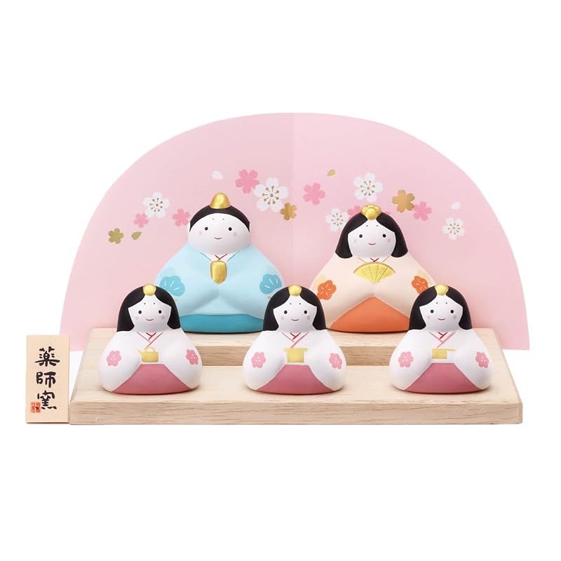 【美品】お雛様 桃の節句 薬師窯 【桃の節句 ひな人形 】錦彩 花笑み 飾り雛(平飾り) 1