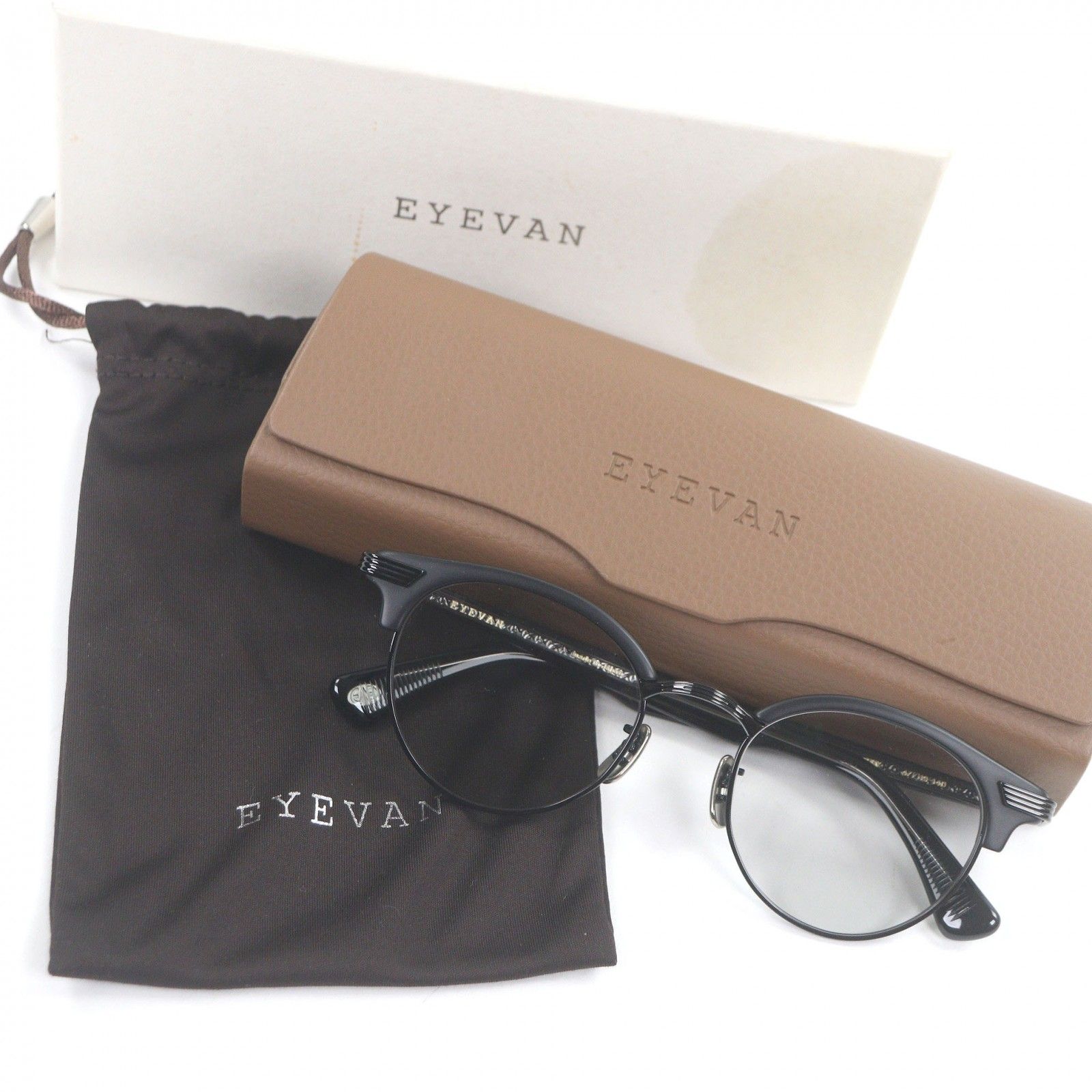 極美品□EYEVAN アイヴァン Aztec アズテック ハーフリム サーモントブロー サングラス アイウェア マットブラック 47□19-140 箱・保存袋・ケース付き 日本製 メンズ 177654092_th.png?