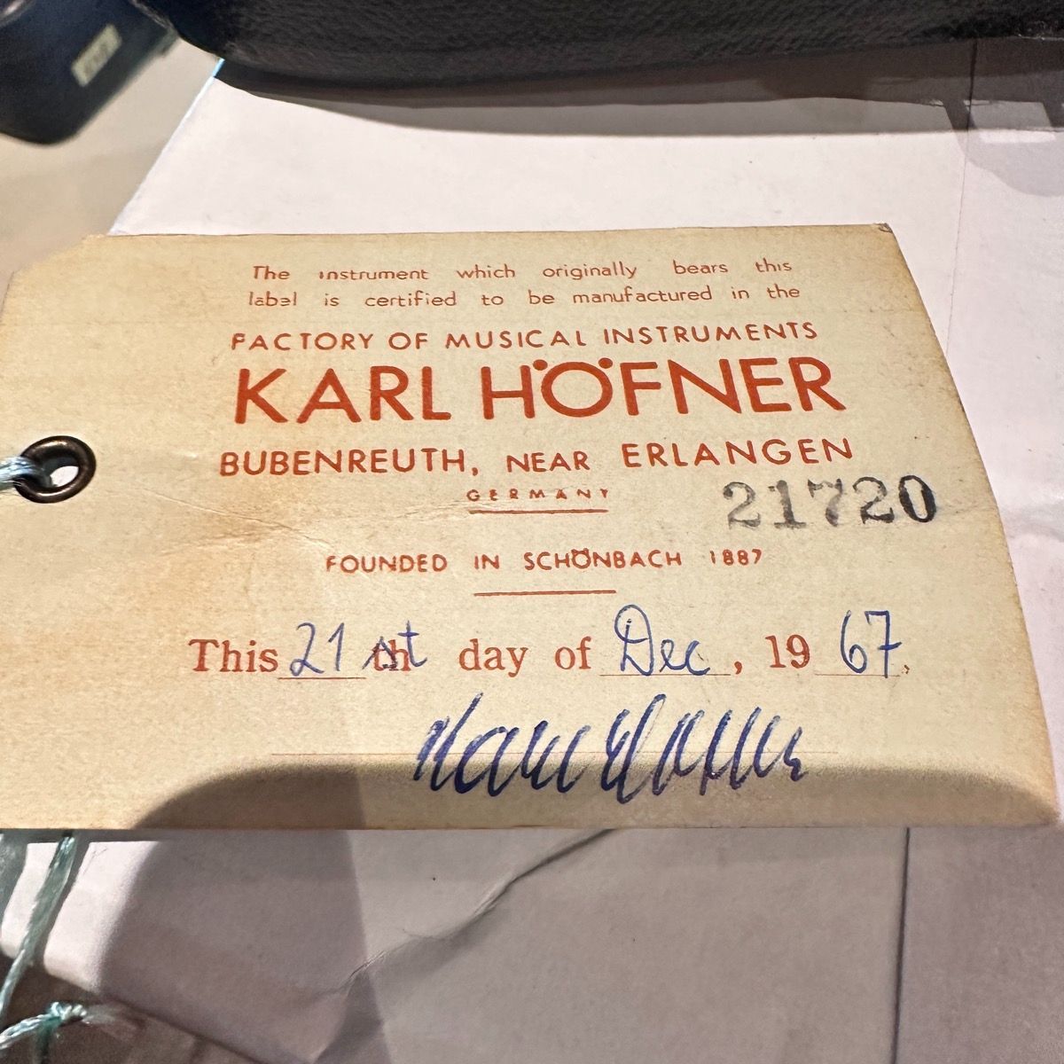 Karl Hofner KH62 Master Violin 1967年製 4/4 Violin ドイツ製 カール