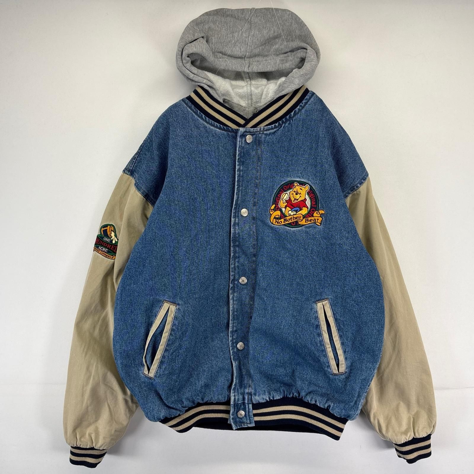 ディズニー　スタジャン　古着 古着 ディズニー Disney スタジャン プーさん 刺繍 フーディ ワッペン