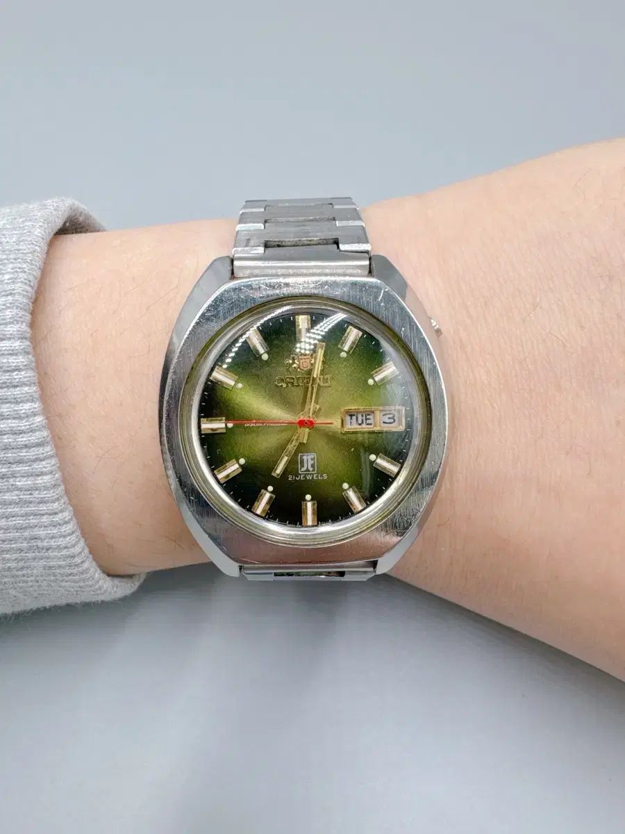  1980 ヴィンテージ オリエント 21石 オンブレ グリーン オートマチック 時計 チェック柄 自動巻き時計 腕時計(アナログ)