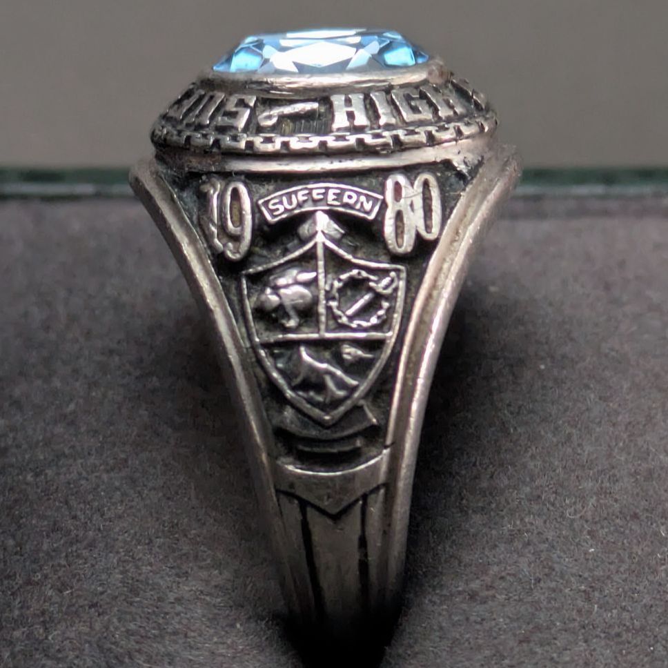 1980年 JOSTENS カレッジリング スターリングシルバー925 ブルー