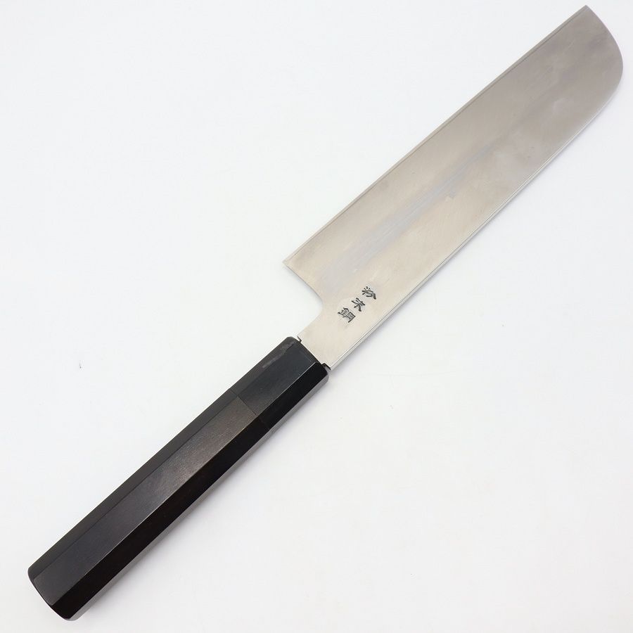 美品】佑成 鎌型薄刃包丁 SG-Ⅱ 粉末鋼 七寸半 黒檀八角柄 鏡面 鞘付き