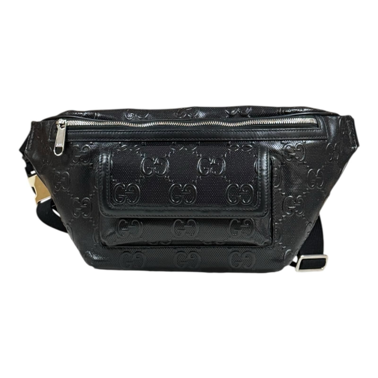 グッチ GGエンボス ウエストバッグ レザー 645093 ブラック メンズ GUCCI 中古 グッチ