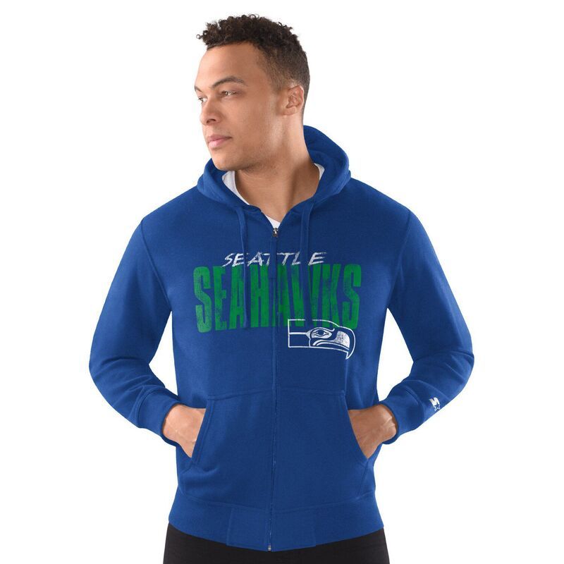 スターター メンズ アウター ジャケット・ブルゾン パーカー Menstarteroyal Seattle Seahawks Distressed Classic FullZip Hoodie Sea Blue ブルー