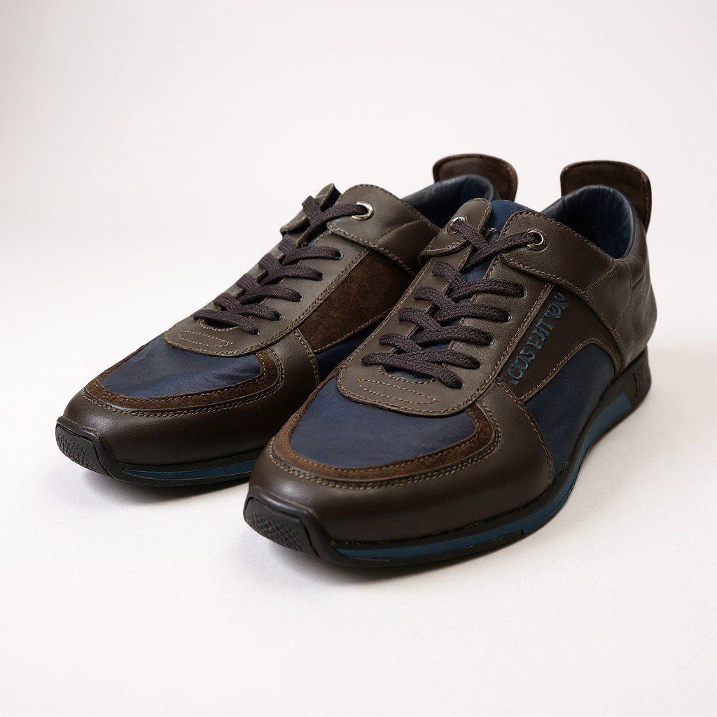 LOUIS VUITTON レザーシューズ ダミエ 8 1/2 革靴 L11 LOUIS VUITTON ルイヴィトン ダミエアンフィニ レザースニーカー