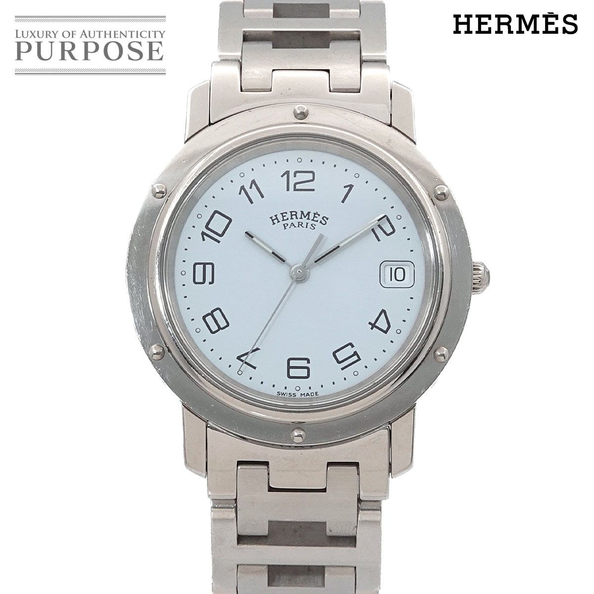 エルメス HERMES クリッパー CL6 710 ヴィンテージ メンズ 腕時計 デイト ホワイト クォーツ ウォッチ Clipper 90280216