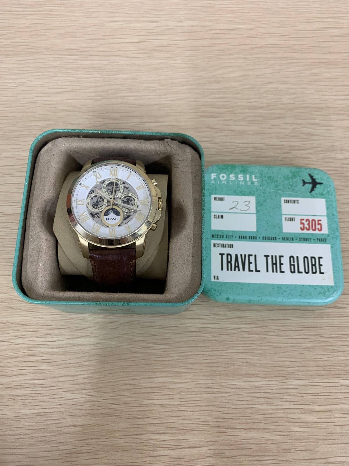  ÷3 稼動品 フォッシル 自動巻き腕時計 ME3030 レザー 時計 1.5 ストリート系 自動巻き時計 腕時計(アナログ)