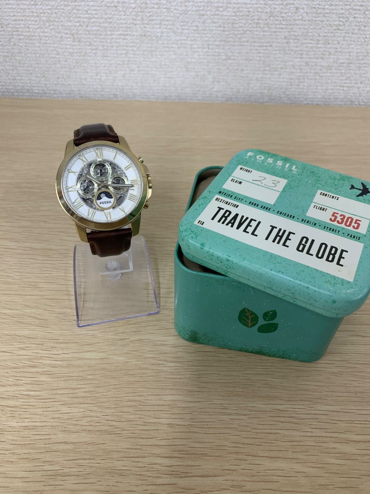 ÷3 稼動品 フォッシル 自動巻き腕時計 ME3030 レザー 時計 1.5