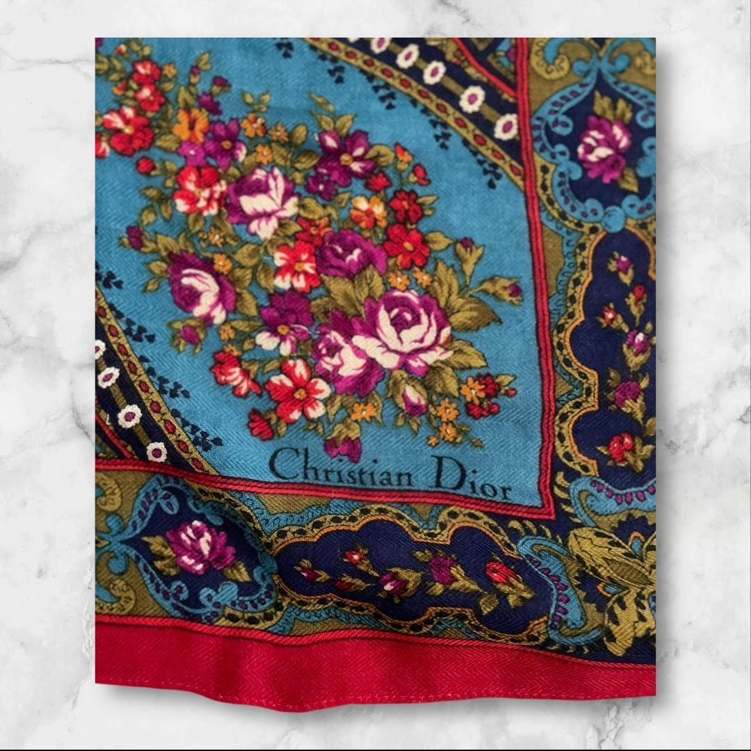クリスチャンディオール 大判スカーフ 105cm シルク 花柄 ヴィンテージ