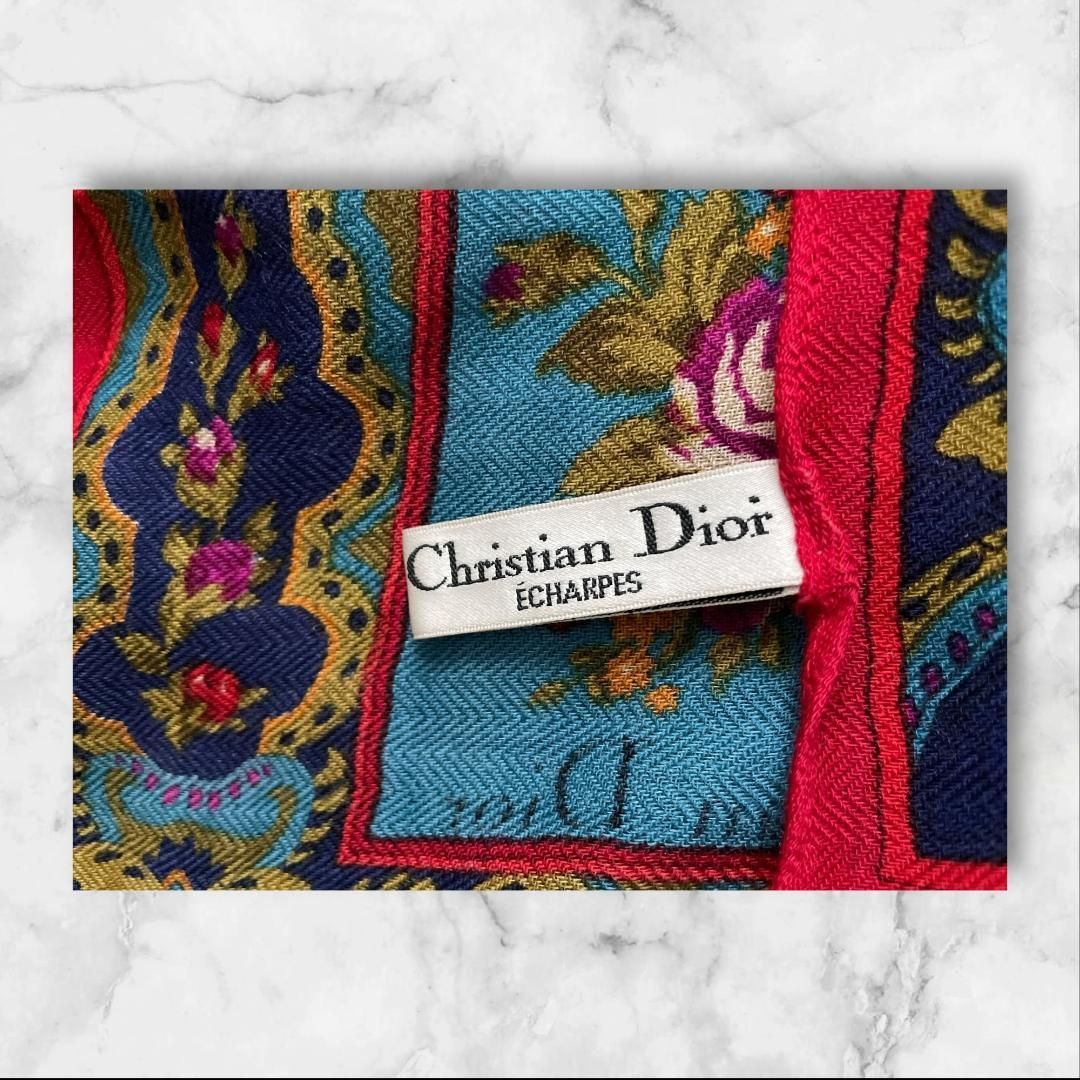 クリスチャンディオール 大判スカーフ 105cm シルク 花柄 ヴィンテージ