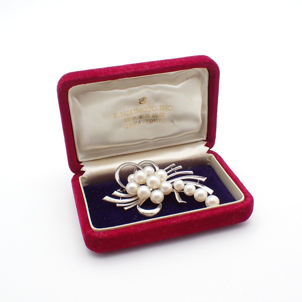 MIKIMOTO ミキモト フラワー リボンモチーフ ブローチ シルバー/パール