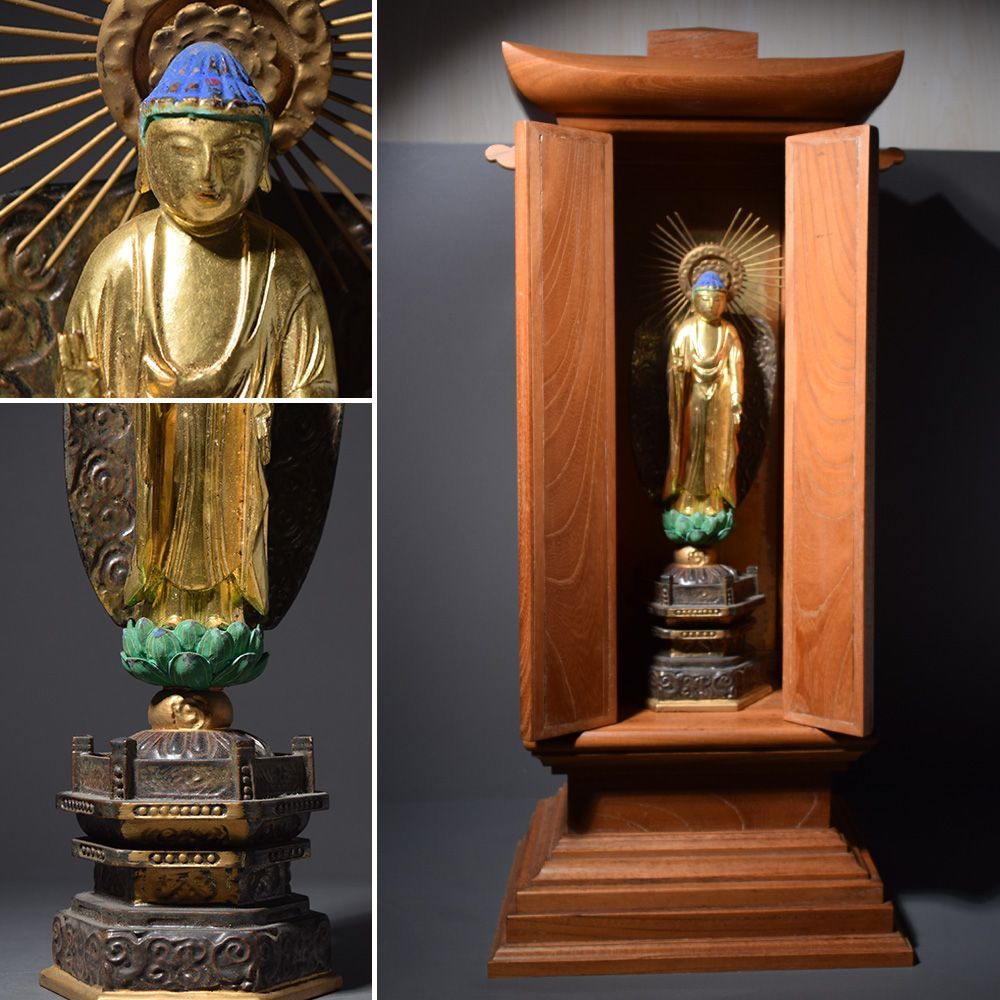厨子 仏像 仏教美術 時代物 木彫 仏教美術 時代物 木彫 古い厨子 歓喜
