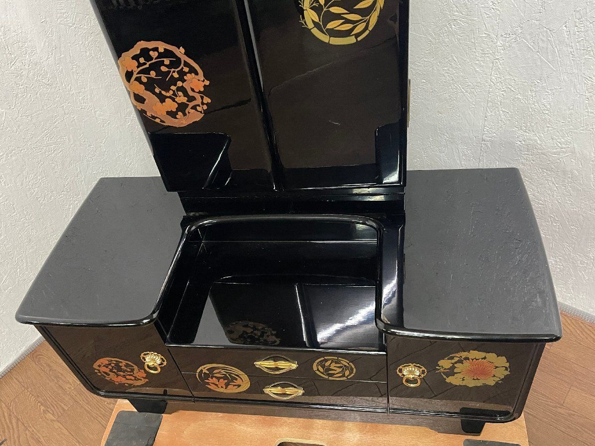 ○高級家具 輪島塗 漆塗り 金蒔絵 三面鏡 ドレッサー 化粧台 座鏡台