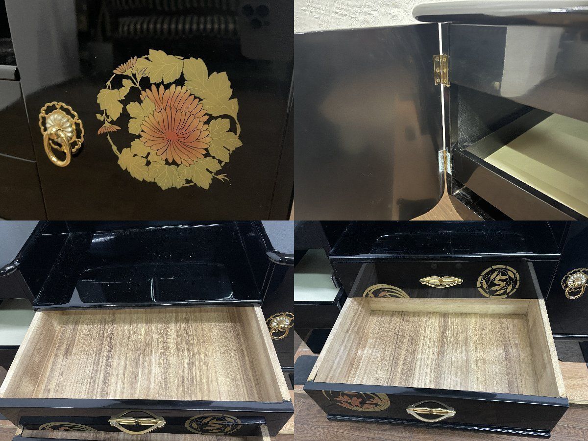 ○高級家具 輪島塗 漆塗り 金蒔絵 三面鏡 ドレッサー 化粧台 座鏡台