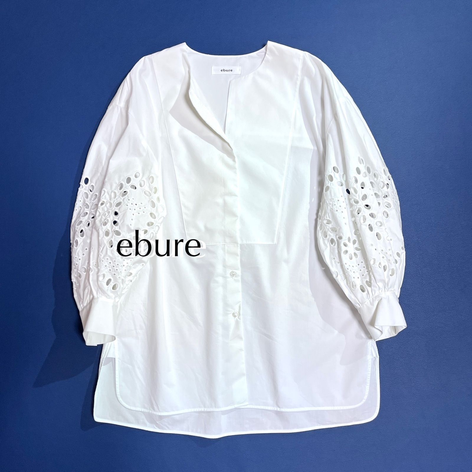 cX04 ebure カットワーク 刺繍 ボリュームスリーブ シャツ ブラウス 