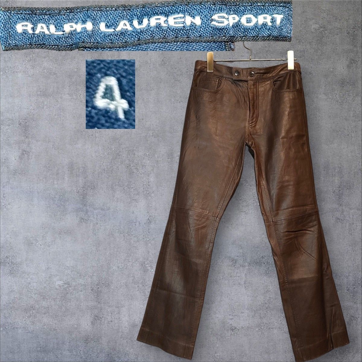RALPH LAUREN SPORT レザーパンツ ブラウン 茶 羊革 本革 ストレート 