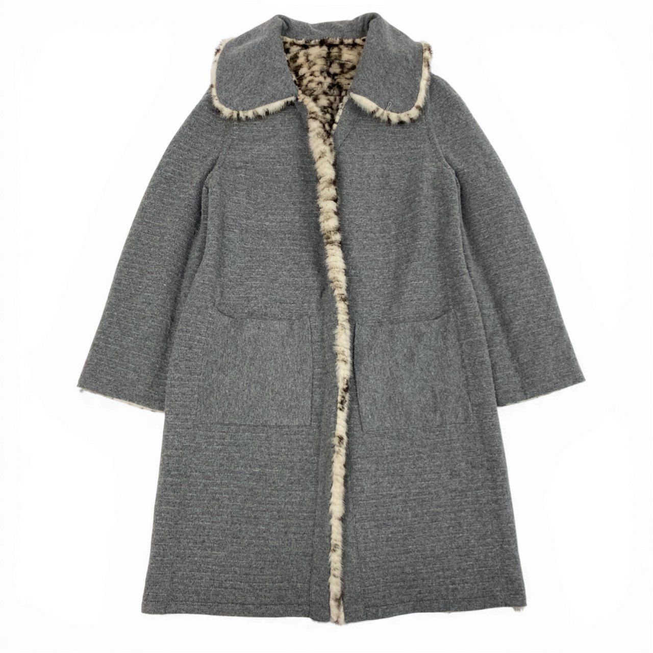 Ib9 FENDI フェンディ レオパード柄染めミンク カシミヤ100 
