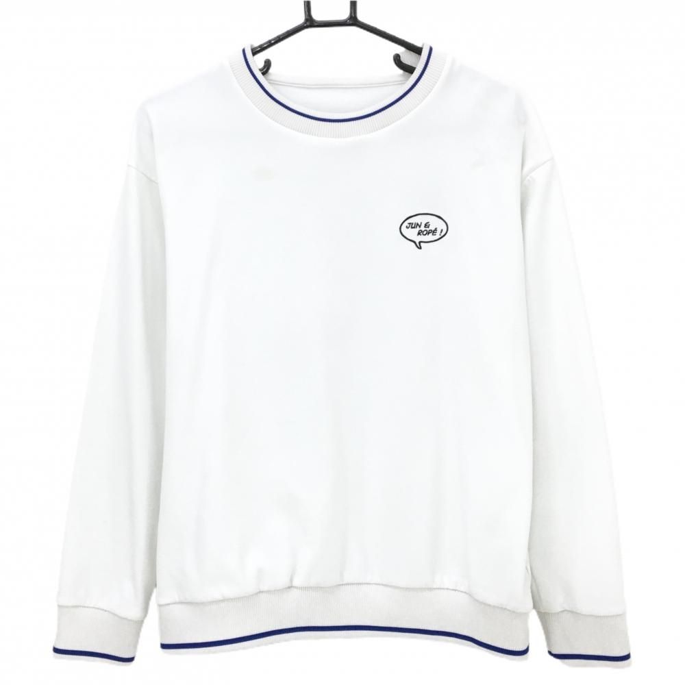 ジュンアンドロペ トレーナー 白×ブルー 後ろフラミンゴプリント メンズ M ゴルフウェア JUN＆ROPE