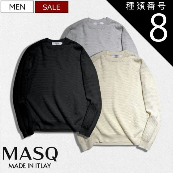 種類8：44/ブラック 【定価36，300円(税込)】+39 MASQ -マスク-  上質メリノウールで美しいニュアンスを出した１着！軽やかで肌さわりよい着心地とヌケ感溢れるワッフル編みクルーネックウールニットセーター ロングスリーブ リブ ホワイト ブラック