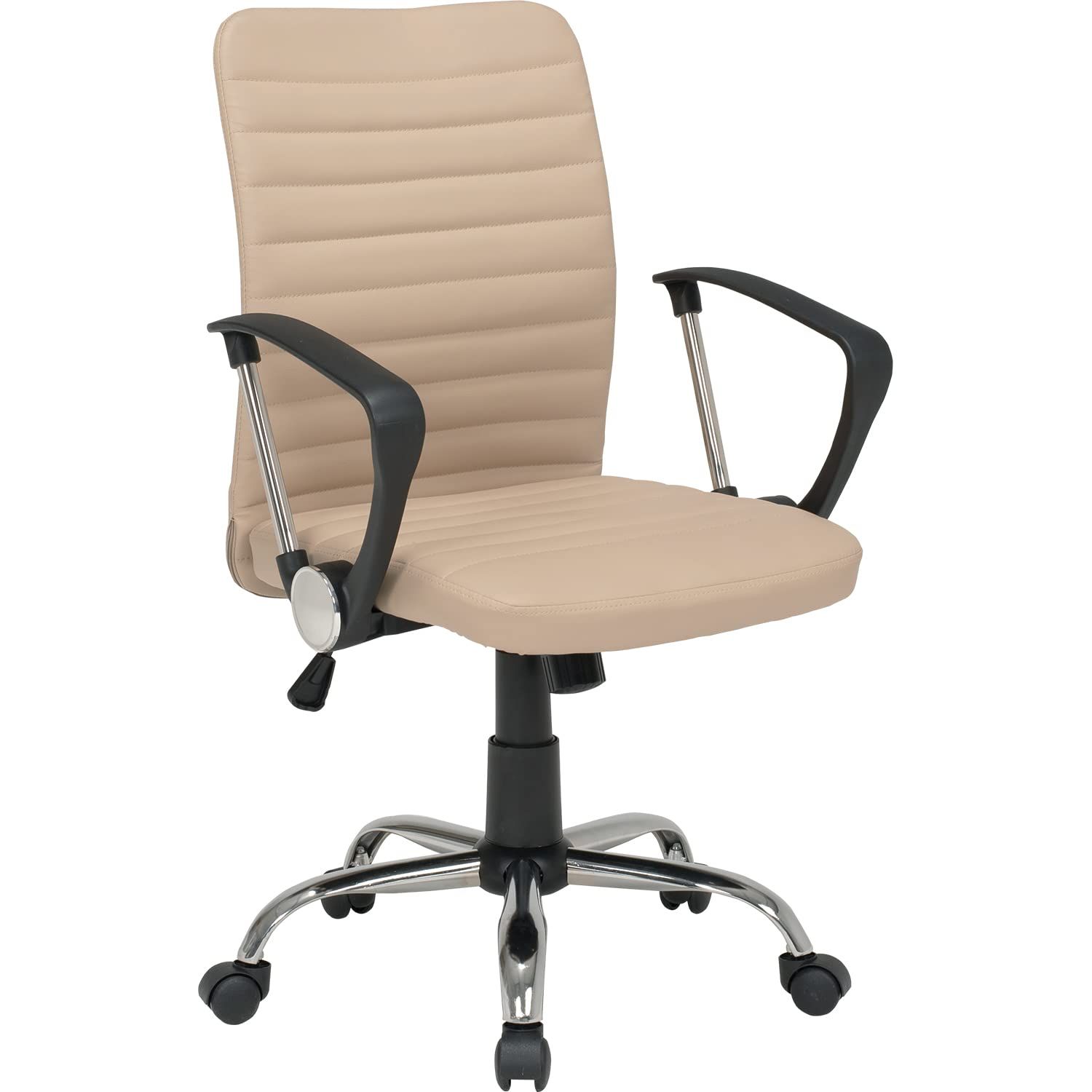 萩原 オフィスチェア デスクチェア デザインチェア 椅子 無段階高さ調節 PVCシート ロッキング機能 キャスター ひじ掛け 付き 360度回転 幅58×奥行56×高さ93～103 ベージュ LHC-4470BE