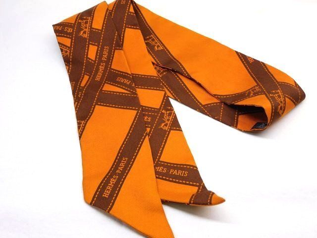 HERMES エルメス □ ツイリー リボンスカーフ ボルデュック柄 シルク