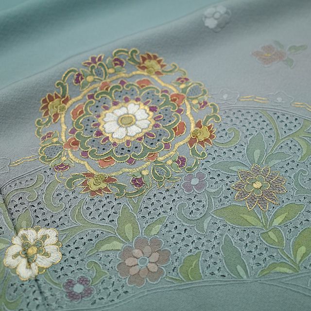 新古品】 訪問着 着物 未使用 フォーマル 正絹 袷 汕頭刺繍 スワトウ