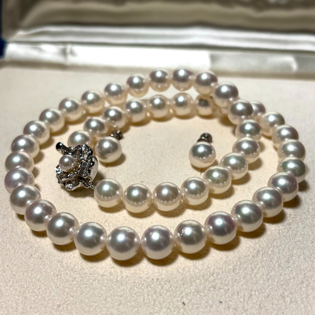 テリ強/K14WG】あこや真珠 パール ネックレス 約8.5mm-9mm シルバー