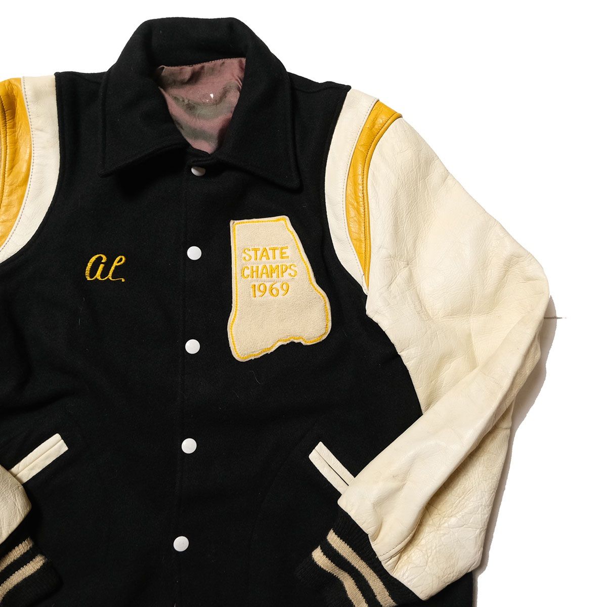 60's ブランド不明 襟付き メルトン×レザー ロングスタジャン 黒 (L位