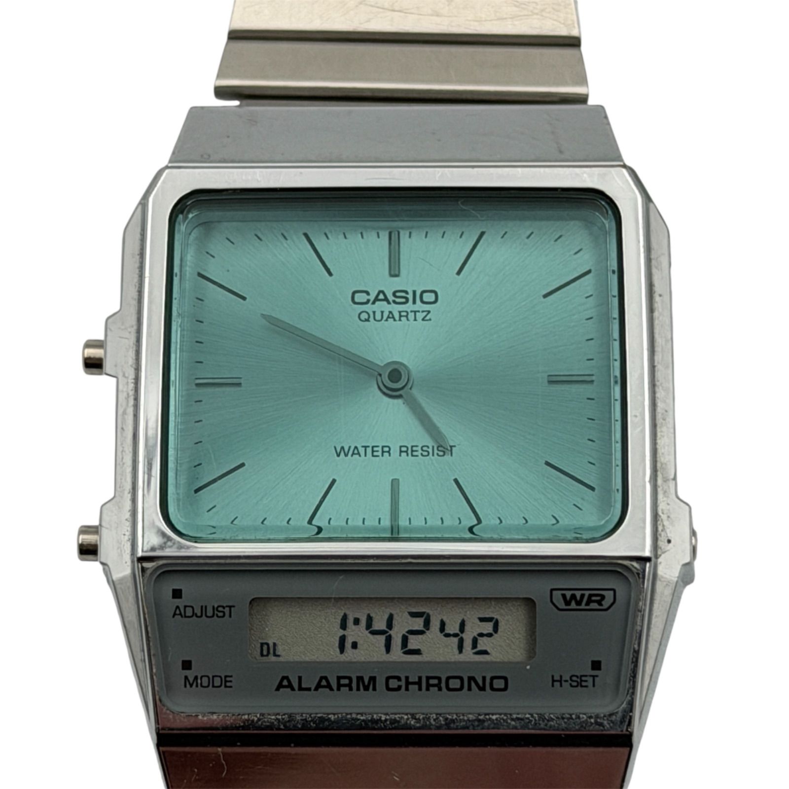 □ CASIO カシオ AQ-800E アナデジ腕時計 グリーン文字盤 アラーム 