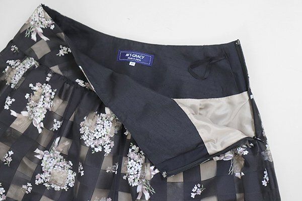 美品* M'S GRACY ◇ ブーケ 花柄 チェック オーガンジー フレア