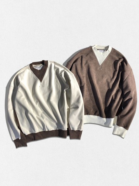 種類4：M/ブラウン 【定価46，200円(税込)】ROADLESS -ロードレス- イタリア産の素材にこだわった新ブランド！程よく肉厚のコットン地と品のあるバイカラーで魅せるクルーネックスウェットト