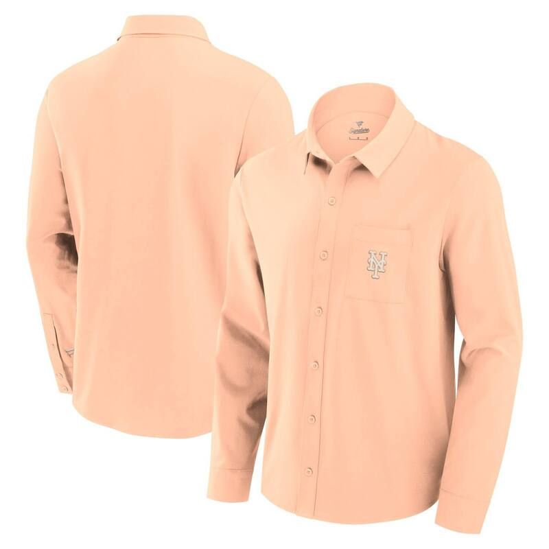 【送料無料】 ファナティクス メンズ Tシャツ トップス Mens Fanatics Light Pink New York Mets Front Office Long Sleeve ButtonUp Shirt Met Light
