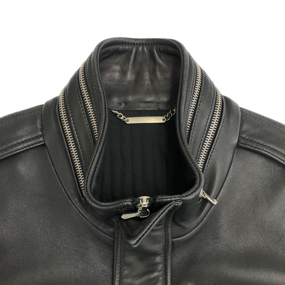 ［美品/中古品］AKMラムレザーシングルライダース アイボリー XLsize AKM エイケイエム ラムレザーシングルライダースジャケット A002 LB01