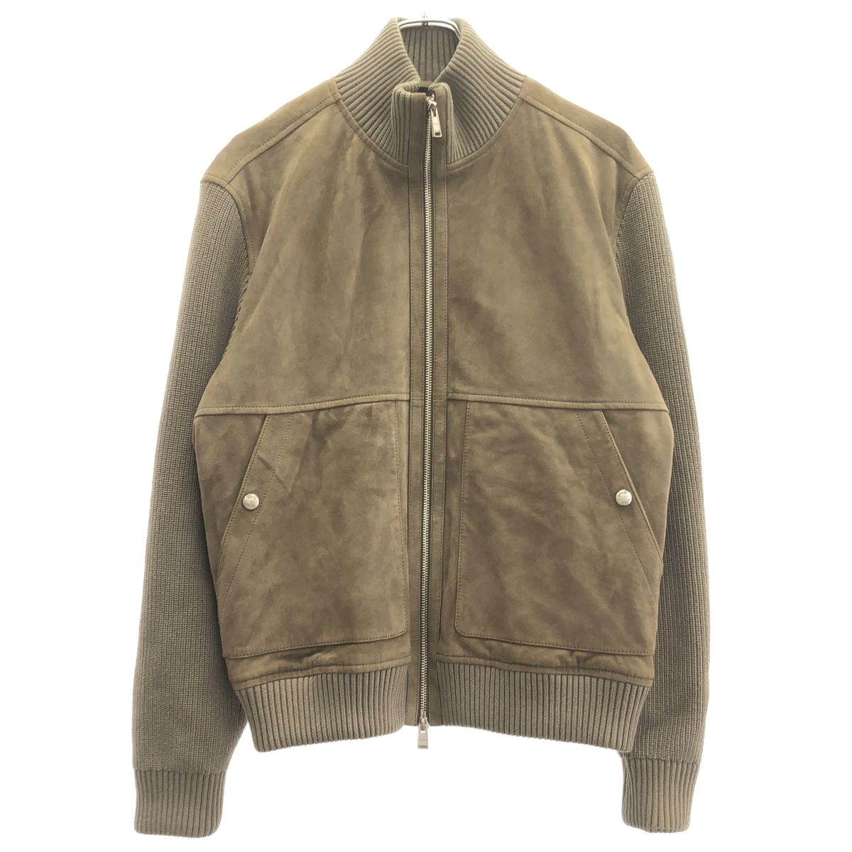 HUGO BOSS ヒューゴ ボス コットンブレンドスリーブ スエードレザージャケット 50547673 ベージュ 48 HUGO BOSS ヒューゴ ボス コットンブレンドスリーブ スエードレザー