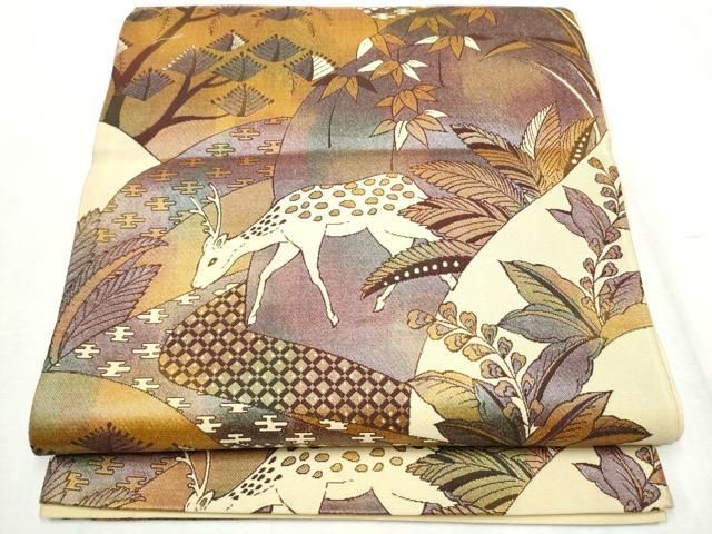平和屋着物○六通柄袋帯 鹿 枝葉文 正絹 逸品 CABD5635hy 【公式通販】