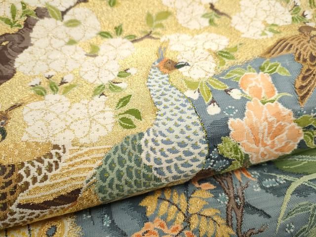平和屋着物●太鼓柄袋帯　つづれ　薫庭遊鳥島え図　金銀糸　正絹　逸品　CABD5644hy 平和屋着物○太鼓柄袋帯 つづれ 薫庭遊鳥島え図 金銀糸 正絹 逸品