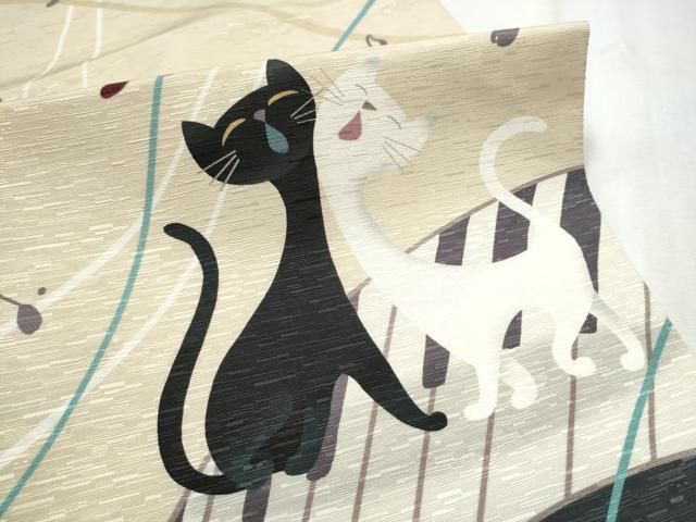 平和屋着物●全通柄　京袋帯　WAKKA　ワッカ　猫　ピアノ　音符　正絹　逸品　CABD5649hy 平和屋着物○全通柄 京袋帯 WAKKA ワッカ 猫 ピアノ 音符 正絹 逸品