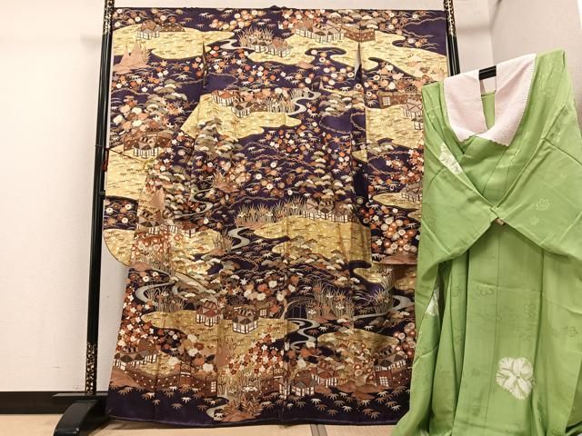 平和屋着物○豪華振袖・長襦袢(無双仕立て)セット 駒刺繍 松竹梅渡り橋
