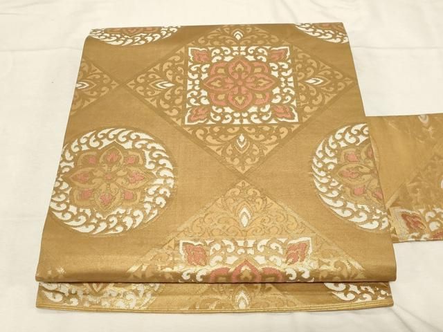 平和屋着物●九寸名古屋帯　吉祥花文　金糸　正絹　逸品　CABD4178dy 平和屋着物○九寸名古屋帯 吉祥花文 金糸 正絹 逸品 CABD4178dy 【公式