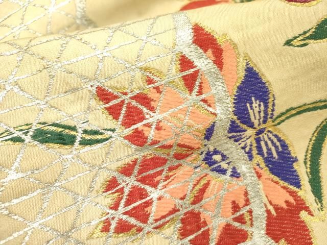 平和屋着物○アンティーク 大正ロマン 九寸名古屋帯 唐織 更紗花文 金