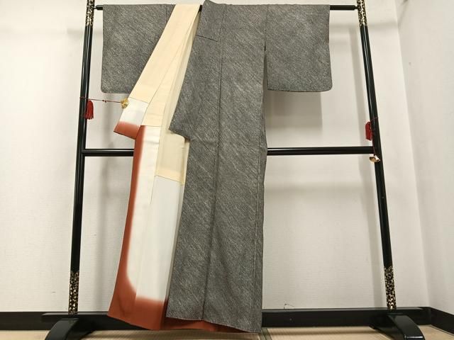 平和屋着物○大変加工の良い総絞り小紋 黒地 正絹 逸品 AABG4894ph