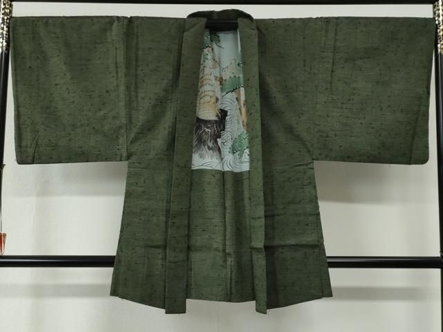 平和屋着物○男性 髭紬 アンサンブル 色無地 藍媚茶色 キングサイズ