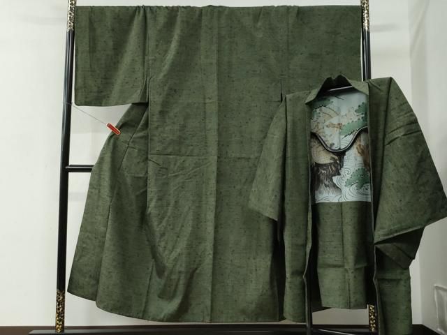 平和屋着物●男性　髭紬　アンサンブル　色無地　藍媚茶色　キングサイズ　正絹　逸品　CABC6981yc 平和屋着物○男性 髭紬 アンサンブル 色無地 藍媚茶色 キングサイズ