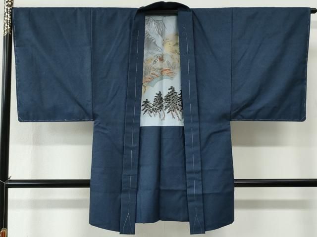 平和屋着物○男性 紬 アンサンブル キングサイズ 羽裏・鳥獣戯画 120