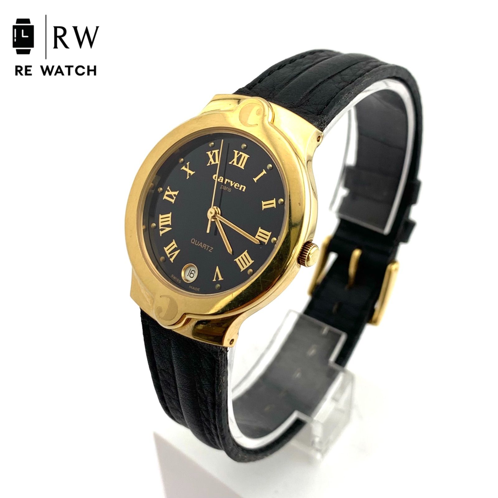 中古】Carven 36-120G Swiss Made 腕時計 クォーツ 黒金 - メルカリ