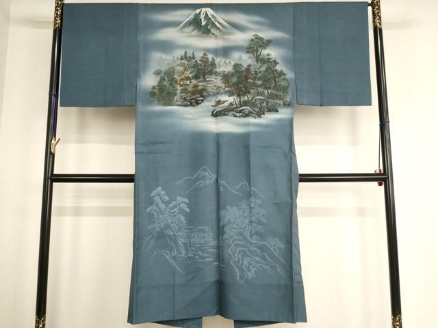 平和屋着物○男性 長襦袢 無双仕立て 手描き 冨獄三十六景 人物風景文