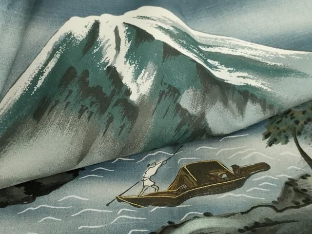 平和屋着物○男性 長襦袢 無双仕立て 手描き 冨獄三十六景 人物風景文