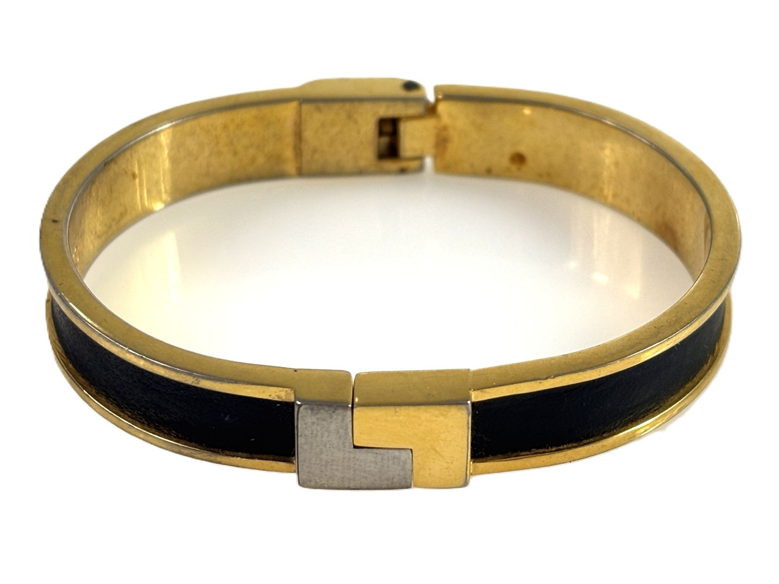 ロエベ LOEWE バングル ブレスレット レザー ブラック×ゴールドカラー